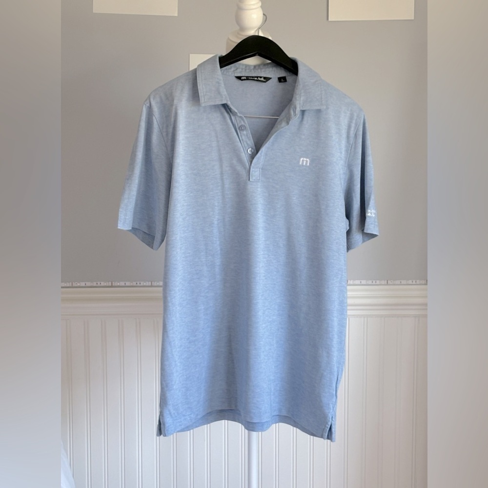 Travis Mathew Polo Golf Shirt Collared Blue Short Sleeve SzL Lightweight Casual